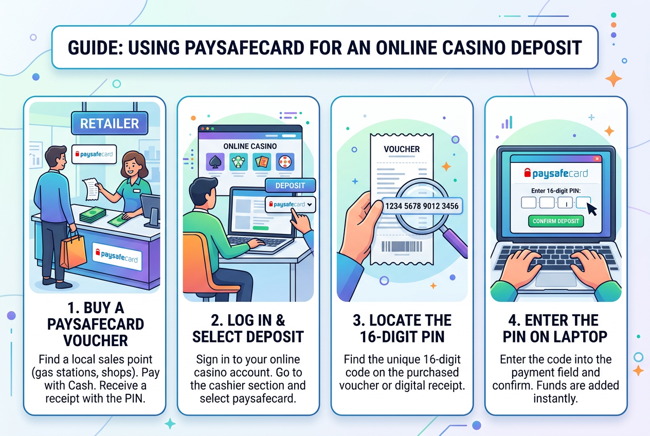 Ilustracja procesu wpłaty paysafecard krok po kroku w polskim kasynie online
